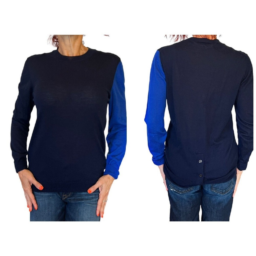 MARNI CASHMERE NAVY ROYAL BLUE COLOR BLOCK 2 TONE PULLOVER JUMPER SWEATER 40 S